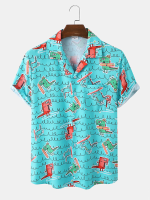 Mannen Grappige dinosaurusprint Beachwear Ice Silk Comfy Revere Collar Hawaii stijl shirts