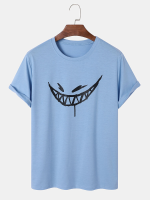 Mannen Kwaden glimlach afdrukken Zoom Manchet Alle bijpassende huidvriendelijke T shirts met ronde hals