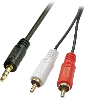 LINDY 35682 Cinch / Jackplug Audio Aansluitkabel [2x Cinch stekker   1x Jackplug male 3,5 mm] 3.00 M Zwart