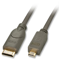 LINDY 41340 HDMI kabel HDMI Aansluitkabel HDMI mini C stekker, HDMI micro D stekker 0.50 M Zilver grijs 4K UHD, OFC kabel, Rond, Afgeschermd (dubbel), Extreem