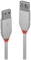 LINDY 36710 USB kabel USB 2.0 USB A stekker, USB A bus 0.20 M Grijs
