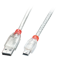 LINDY 41784 USB kabel USB 2.0 USB A stekker, USB mini B stekker 3.00 M Transparant Met anti kniktule