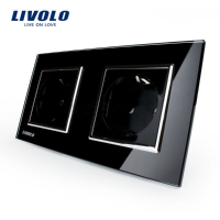 Livolo Black Glass Double Eu 16a Wall Socket Vl C7c1eu 12/vl C7c1eu 12