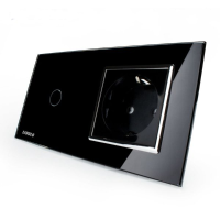 Livolo Black Glass Touch Switch With Eu Wall Socket Vl C701 12/vl C7c1eu 12