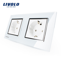 Livolo White Glass Double Eu 16a Wall Socket Vl C7c1eu 11/vl C7c1eu 11
