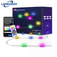 LIXINCORDA 49ft 33LED/2.8Ft 20LED Slimme RGB LED String Lights Buiten IP65 Waterdicht APP/Afstandsbediening Muziek Sync