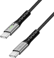 LogiLink CU0423 USB C kabel USB 2.0 USB C stekker 1.50 M Zwart Met LED, Stekker past op beide manieren