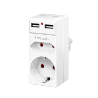 LogiLink PA0276 Contactdoos Met USB laaduitgang, Aanraakbeveiliging, Overspanningsbeveiliging IP20 Wit