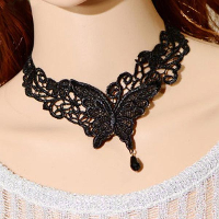 Lolita Butterfly Black Lace Bead Collar Necklace Women Jewelry