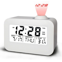 Loskii Dx 008 White Talking Projection Clock Bedside Led Backlit Snooze Alarm Clock Voice Control