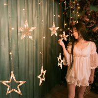 Loskii Dx 336 220v Led Light String Star Shape Curtain Light Home Decor Celebration Festival Wedding