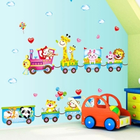 Lovely Cartoon Train Animals Removable Wall Sticker For Kids Bedroom