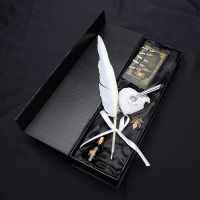Ls806 A White Swan Feather Dip Pen Quill Pen Gift Set Ink Included