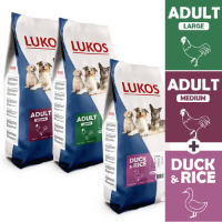 Lukos probeerpakket   met gevogelte en met eend   premium hondenvoer Medium: 3 kg + 3 kg