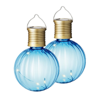 2X Buiten Led blauwe lampion solar verlichting 11 cm