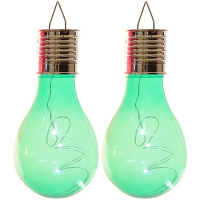 2X Buiten LED groene lampbolletjes solar verlichting 14 cm