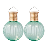 2X Buiten Led turquoise lampion solar verlichting 11 cm