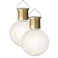 Lumineo Buiten LED lampion solar verlichting 11 cm   2x   Warm wit licht   RVS en kunststof