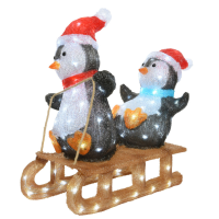 Kerstverlichting figuur   pinguins op slee   31 x 61,5 x 56,5 cm   LED kerstfiguren