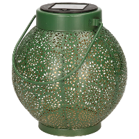 Solar lantaarn met cirkel patroon metaal groen 16 cm