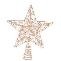 Verlichte kerst piek   ster   goud   H27 cm   met 15 leds   kunststof   kerstboompiek