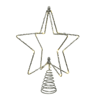 Verlichte kerst piek   ster   zilver   H25 cm   met 20 leds   kunststof   kerstboompiek