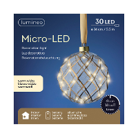 Verlichte kerstbal   glas   aan lint   D14 cm   goud   30 led lampjes   warm wit