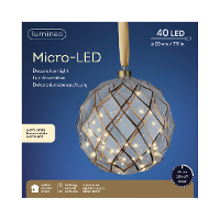 Verlichte kerstbal   glas   aan lint   D20 cm   goud   40 led lampjes   warm wit
