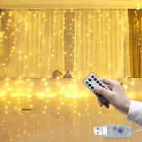 LUSTREON 3 M * 3 M USB 15 W IP67 8 Modi Afstandsbediening 300 LED Gordijn Fairy String Vakantie Licht DC5V