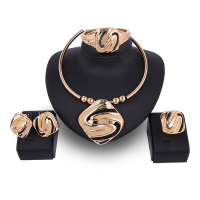 Luxury Alloy Square S Shape Necklace Earrings Ring Bracelet Jewelry Set Wholesale
