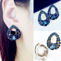 Luxury Blue Crystal Heart Waterdrop Earrings Ear Stud Women Jewelry