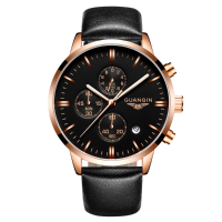 Luxury Guanqin Brand Men Fashion Wristwatch Waterproof Chronograph Leather Quartz Watch Gq12006