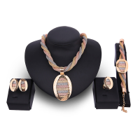 Luxury Twisting Chain Oval 18k Gold Plated Alloy Necklace Earrings Ring Bracelet Jewelry Set