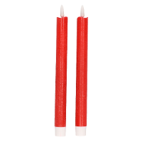 Magic Flame Dinerkaarsen   LED   2x stuks   rood   25 cm   met glitters