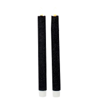 Magic Flame Dinerkaarsen   LED   2x stuks   zwart   25 cm   met glitters