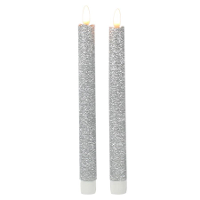 Kaarsen set van 2x stuks Led dinerkaarsen glitter zilver 25,5 cm