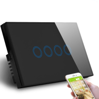 MAKEGOOD 1000W AC110 240V US 4 Gang 1 Way Slimme huisaanraakschakelaar WiFi APP bediening Lamp schakelaar Kristalglas sc