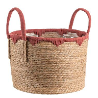 Mand Dille L   naturel/rood   zeegras   45xø40 cm   Leen Bakker