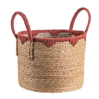 Mand Dille M   naturel/rood   zeegras   42xø34 cm   Leen Bakker