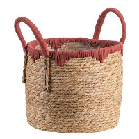 Mand Dille S   naturel/rood   zeegras   38xø29 cm   Leen Bakker