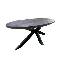 Eettafel Tulsa Black 300x130cm   Mangohout   Zwart   Ovaal