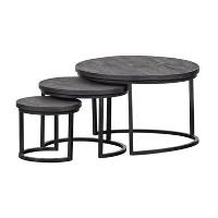 Salontafels Sienna Set Van 3   Mangohout   Zwart   Rond