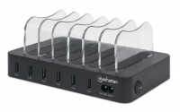 Manhattan 102254 USB laadstation 50 W 6x USB A Zwart, Transparant Binnen