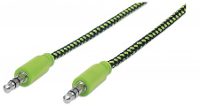 Manhattan Jackplug Audio Kabel [1x Jackplug Male 3.5 Mm   1x Jackplug Male 3.5 Mm] 1 M Zwart, Groen Vergulde Steekcontacten, Stoffen Mantel