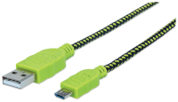 Manhattan USB 2.0 Aansluitkabel [1x USB A 2.0 Stekker   1x Micro USB 2.0 B stekker] 1.8 M Zwart, Groen Vergulde steekcontacten, Stoffen mantel, UL