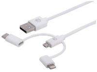 Manhattan USB 2.0 Aansluitkabel [1x USB A 2.0 Stekker   1x Micro USB 2.0 Stekker B, Apple dock stekker Lightning, USB C stekker] 1 m Wit