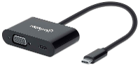 Manhattan USB 2.0 Adapter [1x USB C stekker   1x USB C bus (Power Delivery), VGA bus] 153430 20 cm Stekker past op beide manieren, Met laadbus