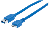 Manhattan USB 3.0 Aansluitkabel [1x USB 3.0 Stekker A   1x Micro USB 3.0 B stekker] 0.5 M Blauw Folie afscherming, UL gecertificeerd, Vergulde steekcontacten