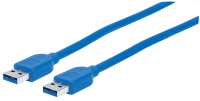Manhattan USB 3.0 Aansluitkabel [1x USB 3.0 Stekker A   1x USB 3.0 Stekker A] 1.8 M Blauw Folie afscherming, UL gecertificeerd, Vergulde steekcontacten