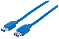 Manhattan USB 3.0 Verlengkabel [1x USB 3.0 Stekker A   1x USB 3.0 Bus A] 1 m Blauw Folie afscherming, UL gecertificeerd, Vergulde steekcontacten